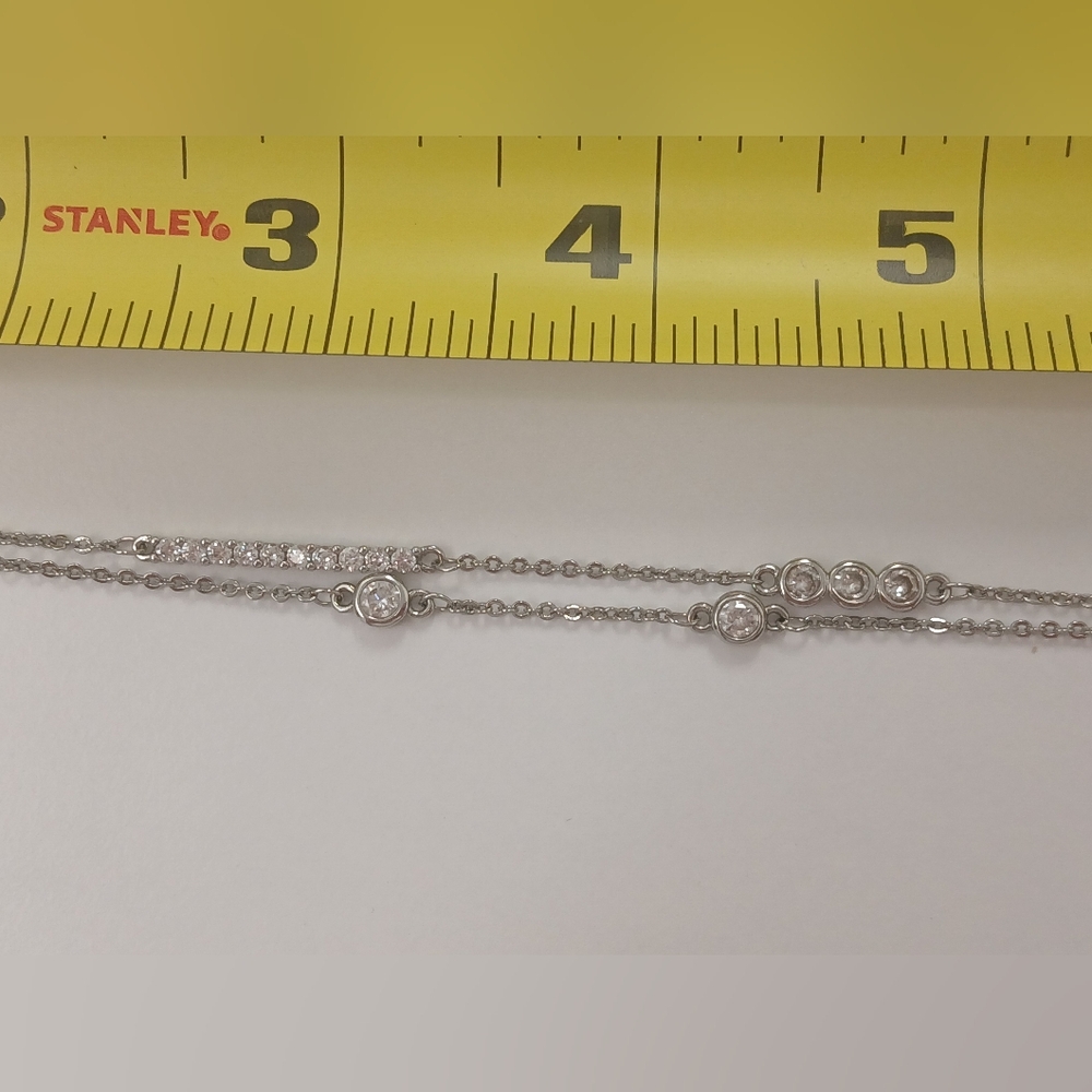 Nwot 18k White Goldplated 2 Layer Parve Bar Bracelet Crystal Accents 7-8.75" - Picture 5 of 7